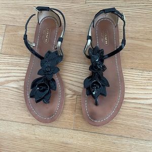 Coach Patent Leather floral t-strap sandals